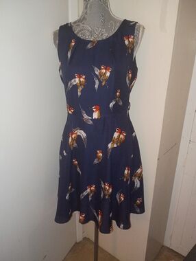 LA Soul Bird Print Navy Lined Sleeveless VM Dress Size Medium